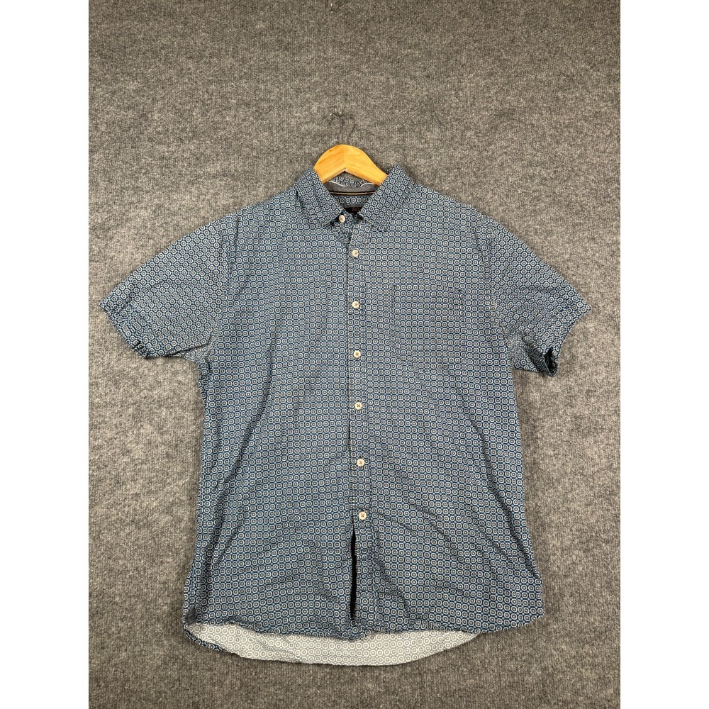 Nickel & Iron Shirt Mens Large Blue Geometric Cotton Short Sleeve Button Down